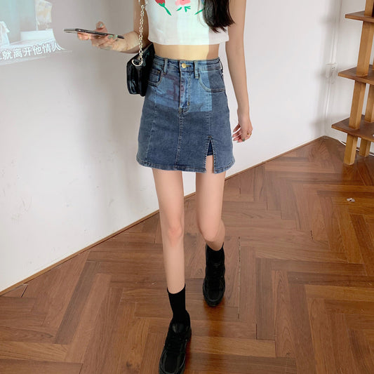 Split denim skirt