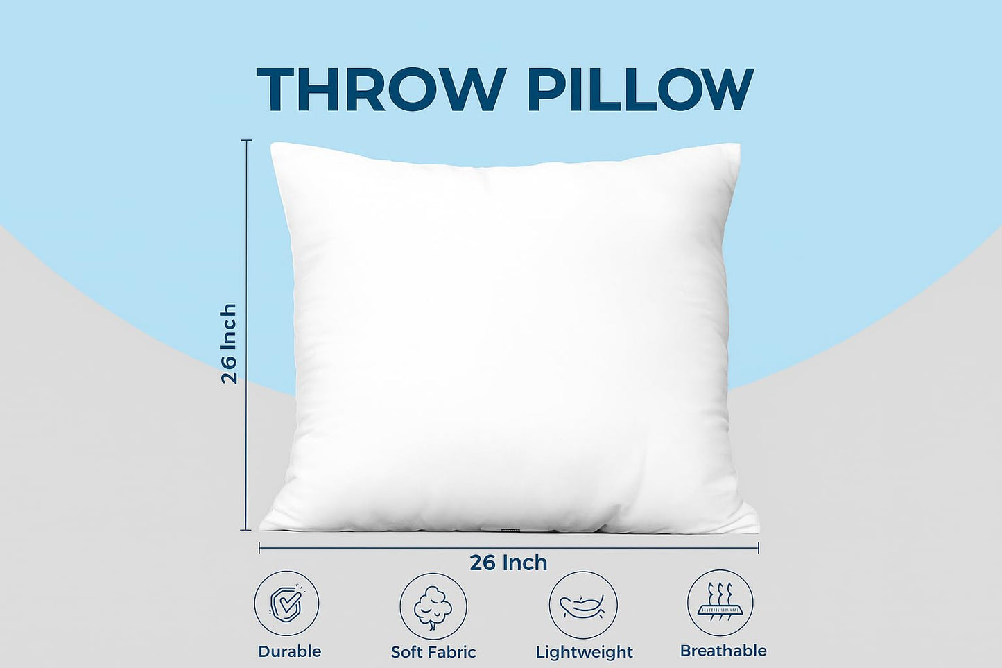 Bedding Throw Pillows (Set of 4, White), 24 x 24 Inches Pillows for Sofa, Bed and Couch Decorative Stuffer Pillows
