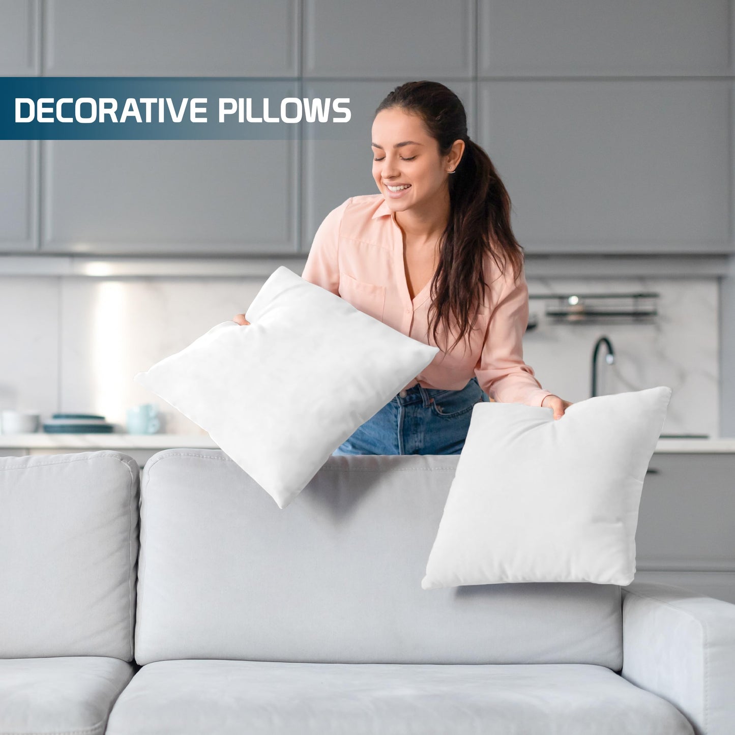 Bedding Throw Pillows (Set of 4, White), 24 x 24 Inches Pillows for Sofa, Bed and Couch Decorative Stuffer Pillows
