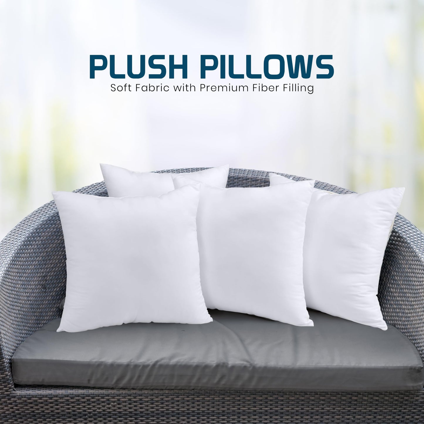 Bedding Throw Pillows (Set of 4, White), 24 x 24 Inches Pillows for Sofa, Bed and Couch Decorative Stuffer Pillows