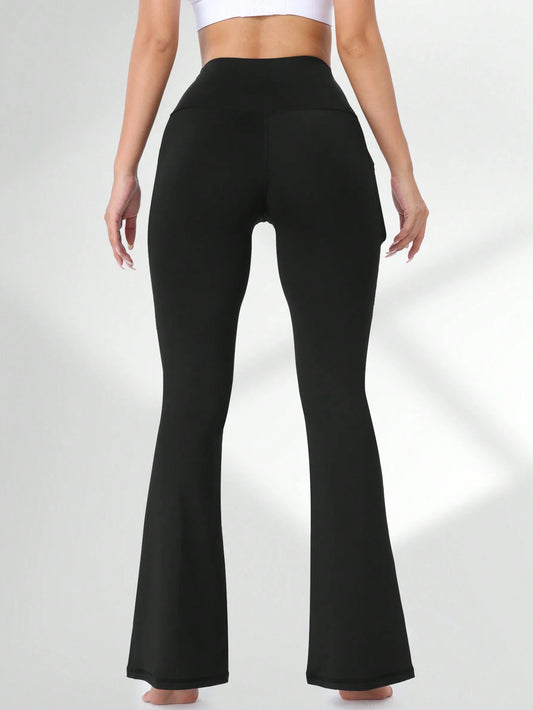 Women's Flared Yoga Pants,High-Waisted Stretchy Lounge Pants,Tummy Control Wide Waistband,With Phone Pockets,Sports Yoga Legging