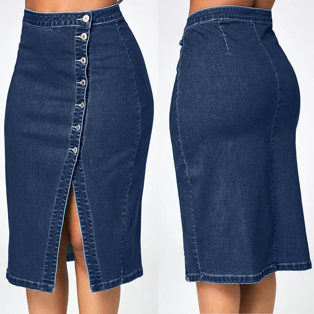Women Denim Skirts Knee Loose Denim Skirt High Waisted Blow Knee Blue Jeans Skirts Falda Vaquera Mujer