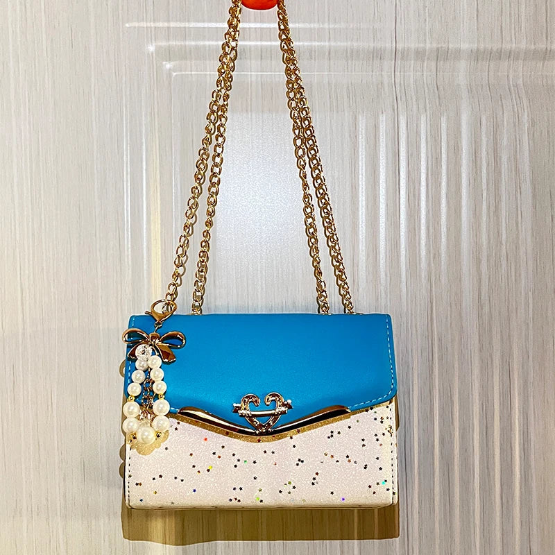 Ladies Designer Cross Body Messenger Bag Golden Chain Strap Bowknot Confetti Decoration Fashion Women's Handbags