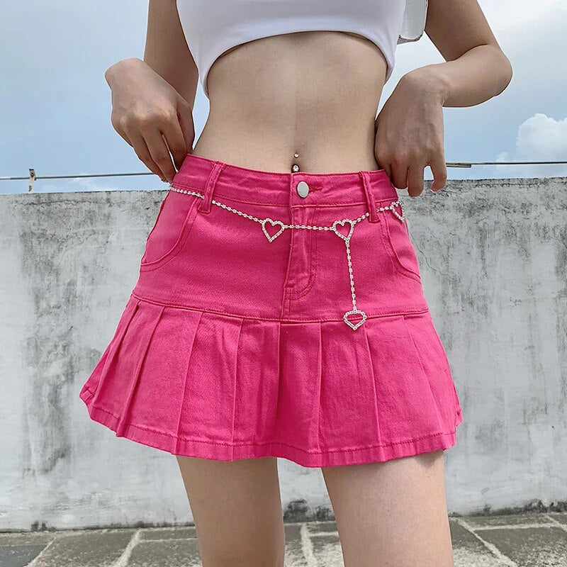 Women Denim Skirts High Waist Pleated Skirts Zipper Mini Skirts Summer Fashion Streetwear Bottom Skinny Skirts Cuteandpscho