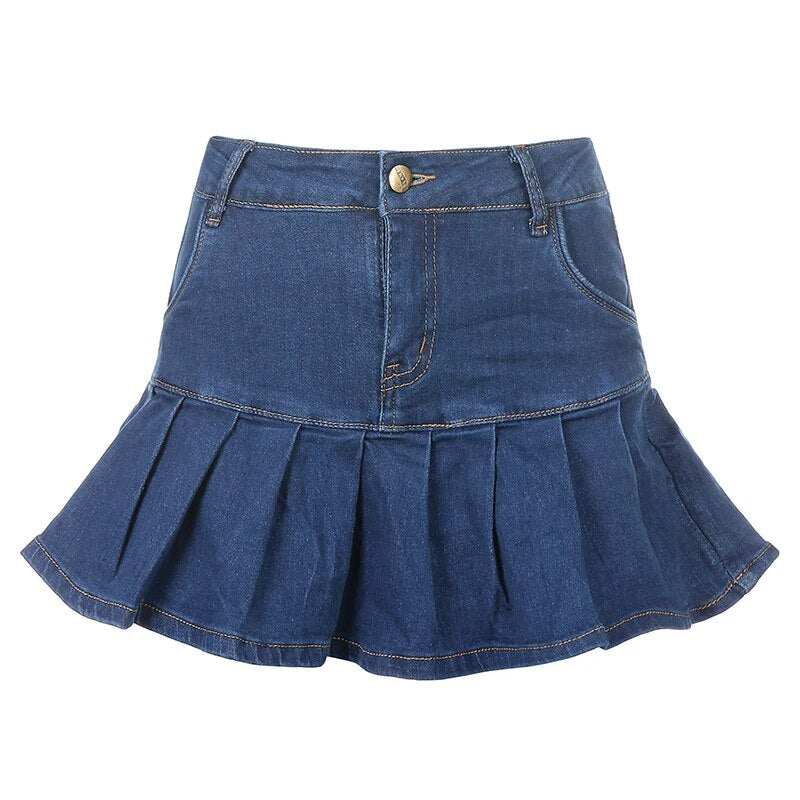 Women Denim Skirts High Waist Pleated Skirts Zipper Mini Skirts Summer Fashion Streetwear Bottom Skinny Skirts Cuteandpscho