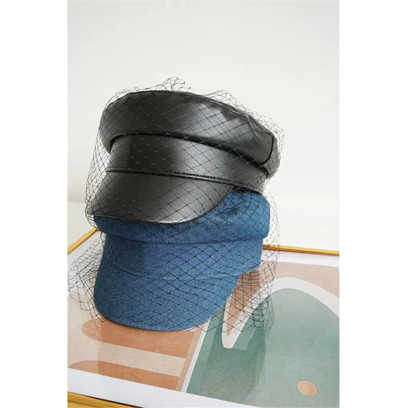USPOP marca diseñador moda Otoño Invierno gorras mujeres malla hilo Newsboy gorras planas de mezclilla