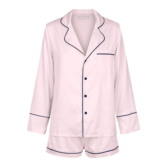 Luxury Sleep Lounge Wear Satin Sleepwear Personalize Long Sleeve Pajama Short Set Custom Women Pajamas