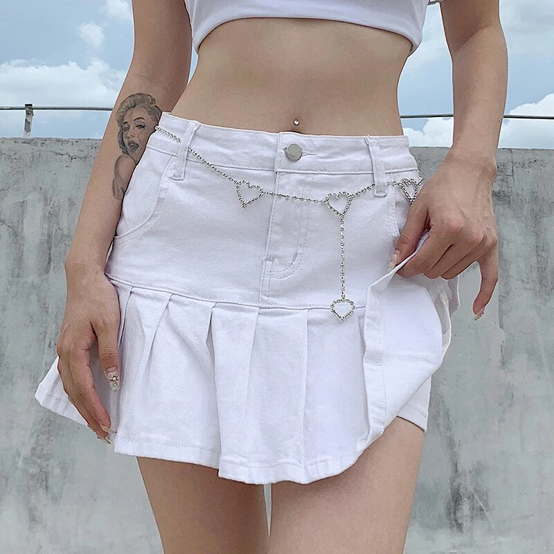 Women Denim Skirts High Waist Pleated Skirts Zipper Mini Skirts Summer Fashion Streetwear Bottom Skinny Skirts Cuteandpscho