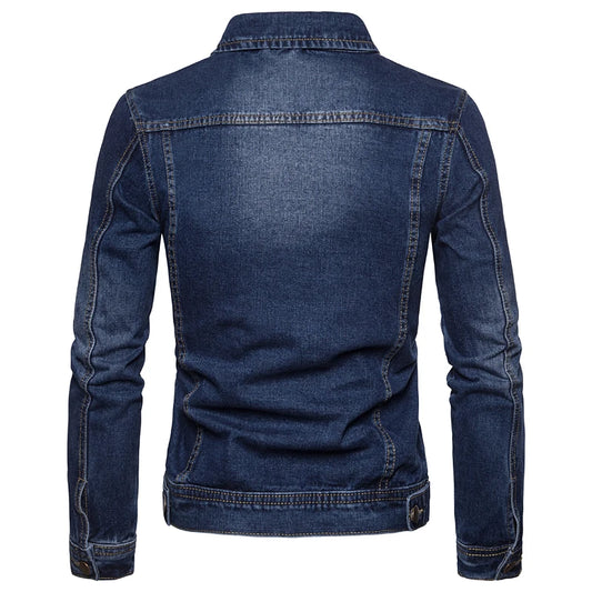 Men Denim Jackets Casual Solid Color Lapel Single Breasted Blue Jeans Jacket Men Spring Autumn Slim Fit Cotton Outwear Jackets M~ 5XL