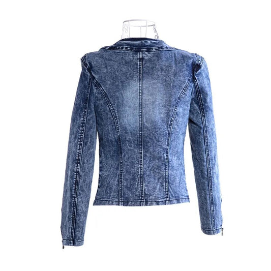 Chaquetas vaqueras con diamantes elegantes para mujer, chaqueta vaquera Vintage para mujer, prendas de vestir exteriores para primavera y otoño, abrigos vaqueros informales ajustados
