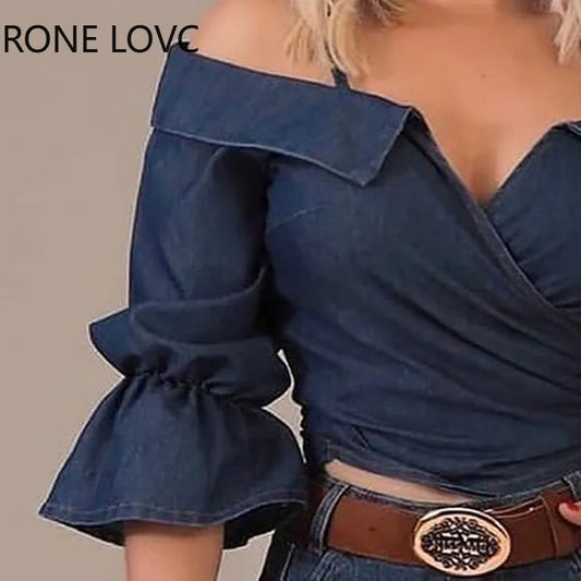 Blusa de manga acampanada de color liso para mujer Tops y blusas de primavera para mujer