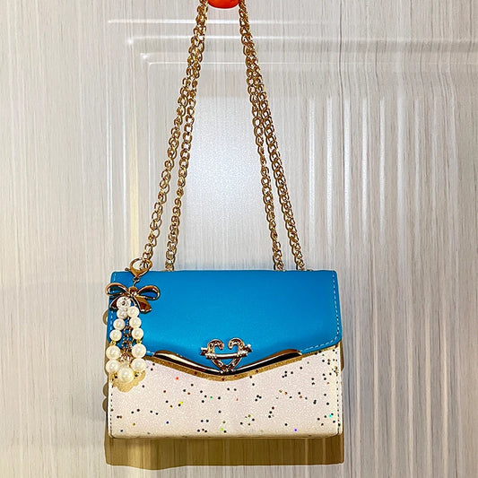 Ladies Designer Cross Body Messenger Bag Golden Chain Strap Bowknot Confetti Decoration Fashion Women's Handbags