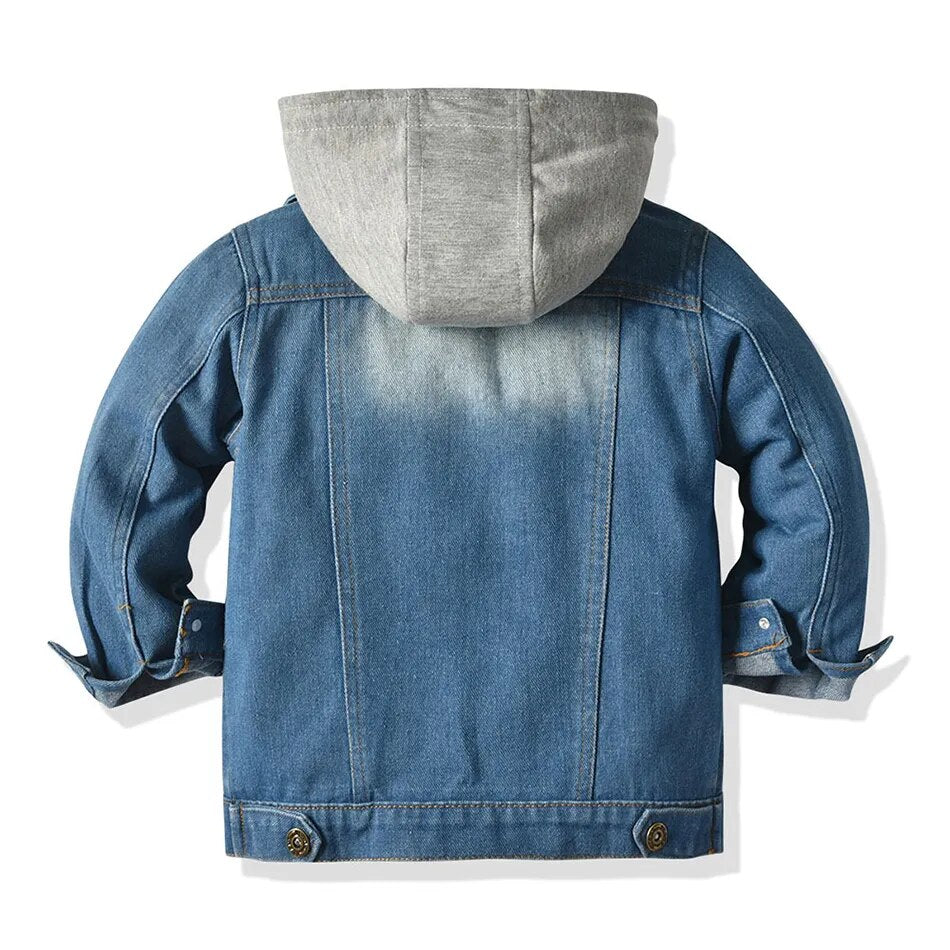 Niños niños niñas chaquetas de mezclilla con capucha Casual falso dos cárdigan abrigo niños vaquero cremallera prendas de vestir exteriores ropa JYF