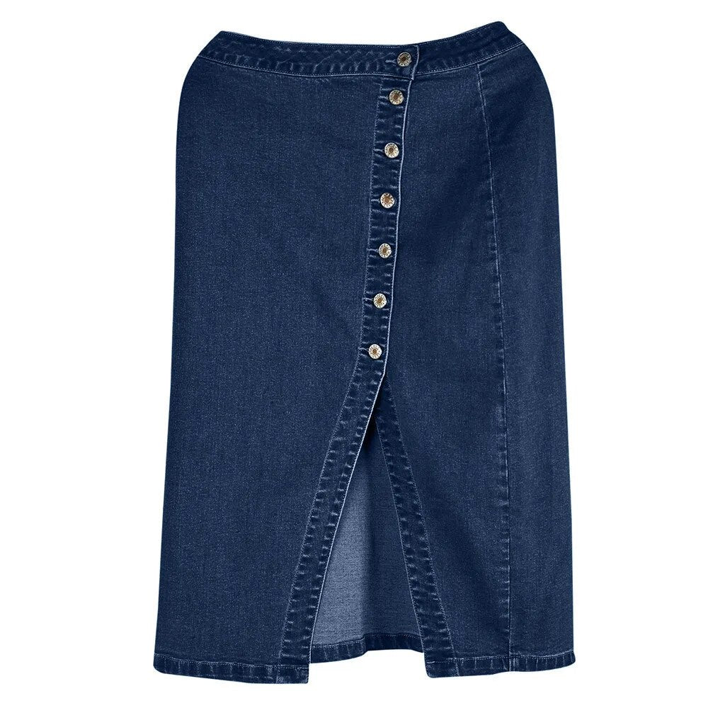 Women Denim Skirts Knee Loose Denim Skirt High Waisted Blow Knee Blue Jeans Skirts Falda Vaquera Mujer