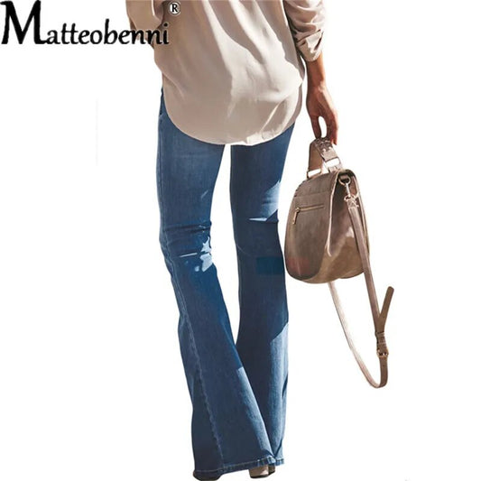 Pantalones de piernas anchas para mujer, vaqueros de talla grande para novio, vaqueros rasgados de cintura alta sexys para mujer, pantalones acampanados 2021