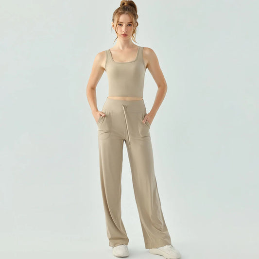 2 Piece Set Women Jogging Sport Yoga Gym Workout Lounge Wear Casual Loose Soft Elegant Nylon Tracksuit