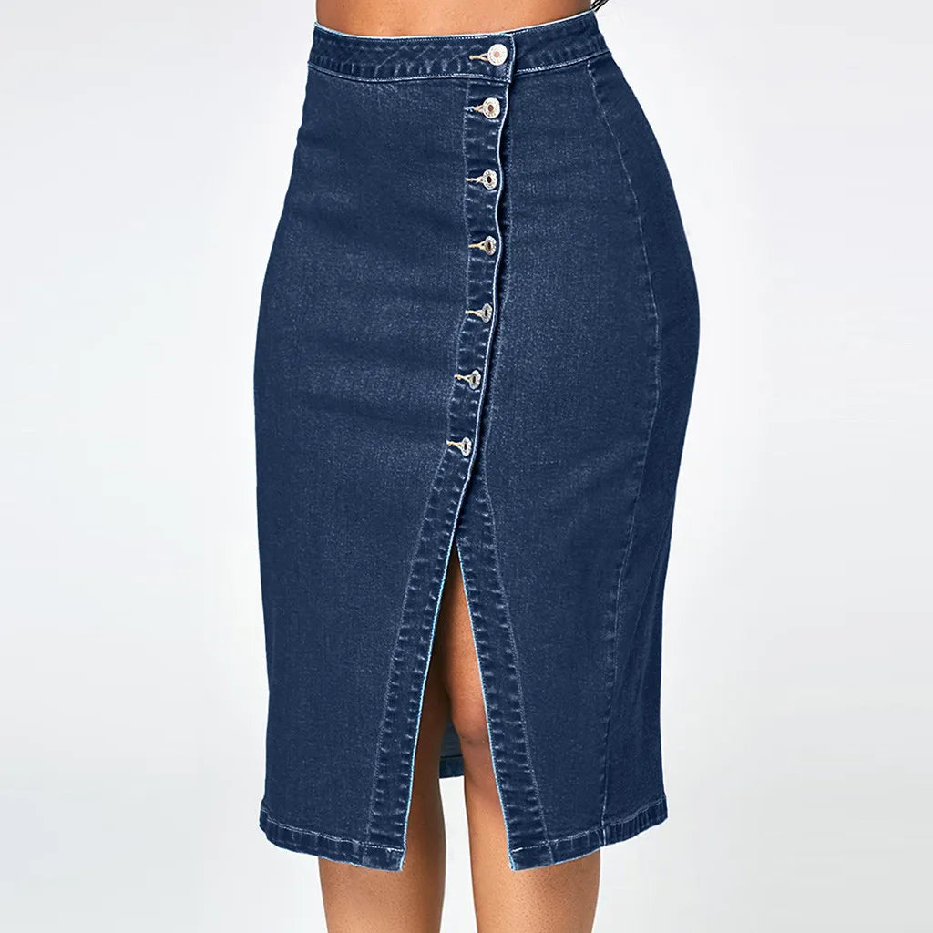 Women Denim Skirts Knee Loose Denim Skirt High Waisted Blow Knee Blue Jeans Skirts Falda Vaquera Mujer