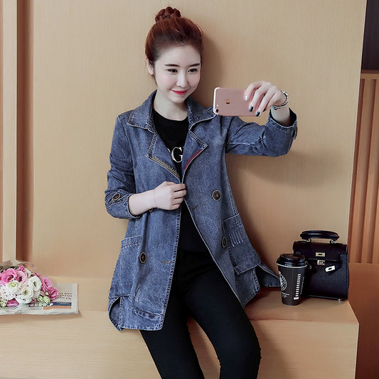 Mid Length Long Length Korean-Style Loose Casual Trench Coat Denim Jacket