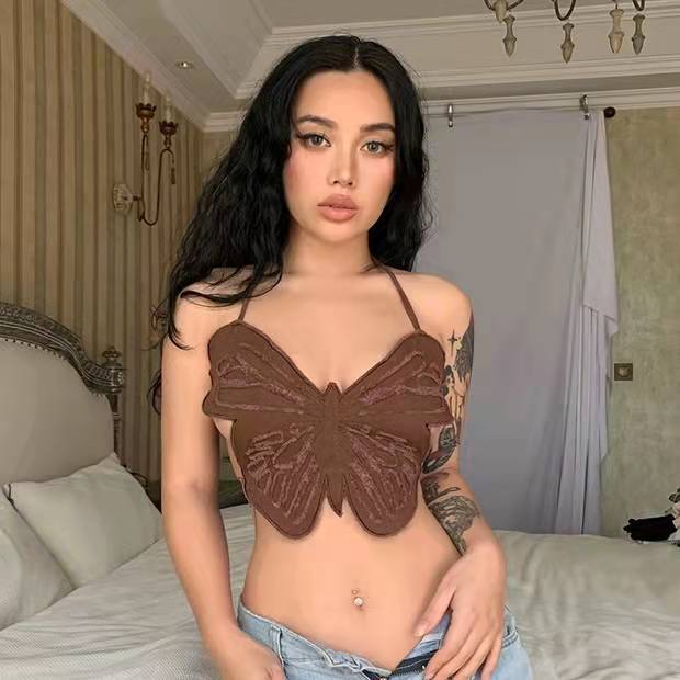 European And American Spice Girl Butterfly Design Niche Halter Camisole Women's Summer Outer Wear Inner Short Sexy Top