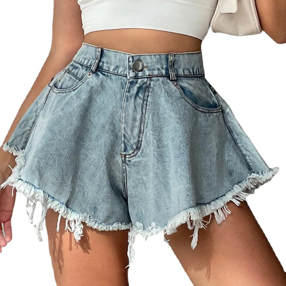 Pantalones cortos de mezclilla para Mujer, Ropa de playa de verano, Pantalones Cortos holgados de pierna ancha para Mujer, Ropa de moda para Mujer