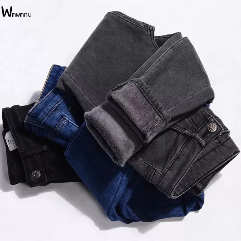 Vaqueros gruesos de invierno con forro de felpa aterciopelada para mujer, nuevos Pantalones vaqueros ajustados y cálidos, Pantalones ajustados hasta el tobillo, Leggings Vaqueros
