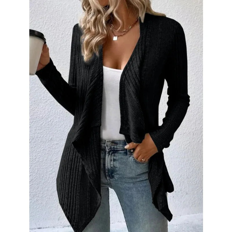2026 Autumn/Winter New Women's Cardigan Top Solid Color Casual Fashionable Loose Long Sleeve Knitted Sweater Jacket