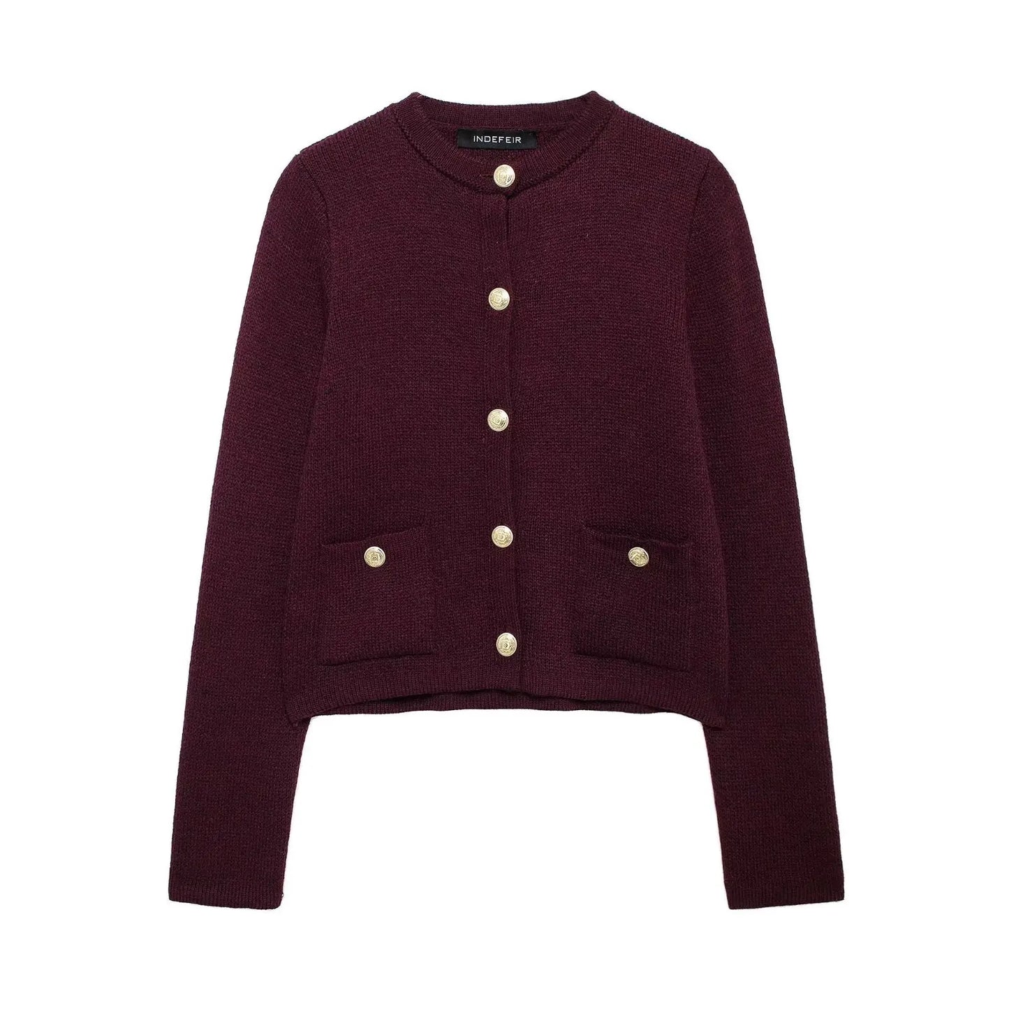 Women's Winter Slim Short Knitted Cardigan Jacket Retro Round Neck Gold Breasted Decoration Elegant Women's Casual Jacket