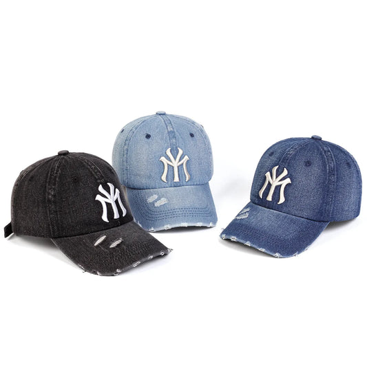 New Unisex Letter Embroidery Hole Denim Baseball Caps Spring Autumn Outdoor Adjustable Casual Hats Sunscreen Hat