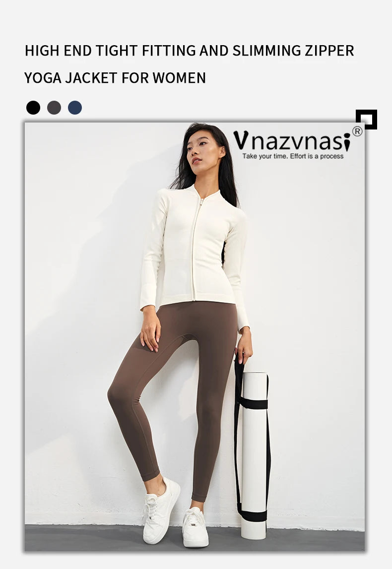 Vnazvnasi 2024 Spring New Design Women Thread Knit Jacket Zipped Long Sleeve Slim Girls Coat Outside Walk Or Running Sportswear