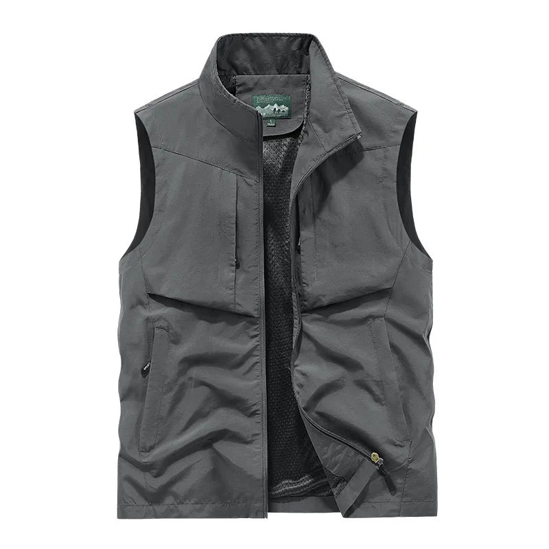 Men Outdoor Cargo Vests 8XL New Summer Thin Mesh Breathable Waistcoats Fishing Sleeveless Jackets Male Sportswear Casual Vests