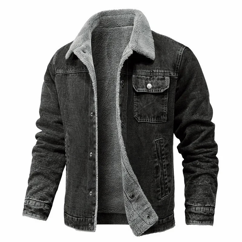 Men Winter Black Denim Jackets Fleece Warm Coats Good Quality Male Casual Winter Jackets Outwear Casual Coats Winter Clothes S-4XL