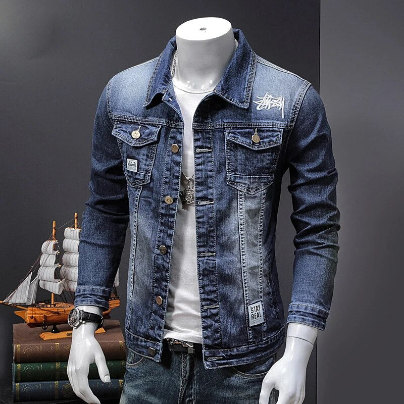 Embroidered Denim Coat Men Spring and Autumn Jeans Jacket , Tops Men Jacket High-quality Denim Outerwear