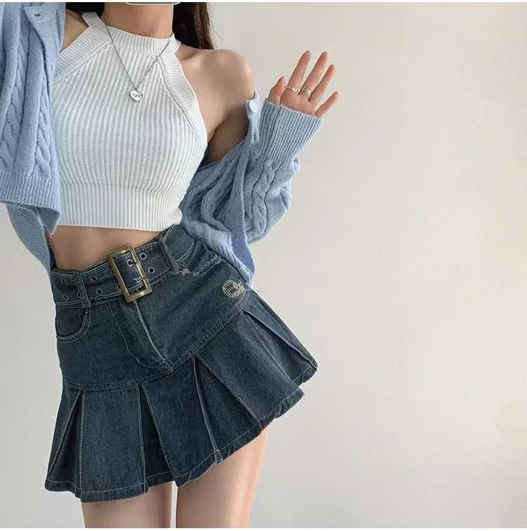 2025 New American Spice Girl Y2k Summer Short Denim Skirt High Waist Pleated Skirt Denim Black Sexy Jean Skirt Skirts For Women