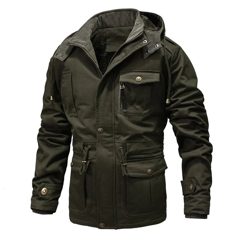 Men Military Multi Pockets Jackets Hooded Casual Winter Warm Parkas Fleece Down Jackets New Male Cotton Jackets Men's Clothing