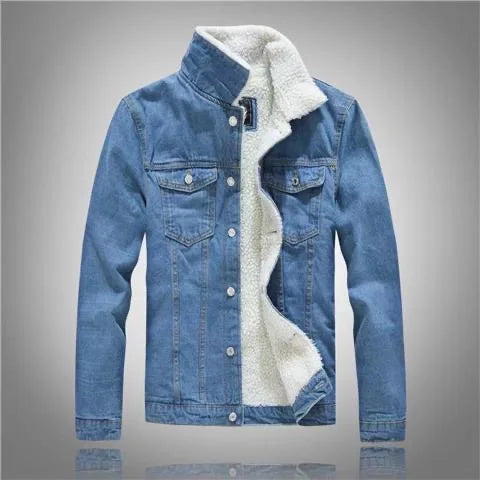 2025 Autumn/Winter New Fashion Solid Color Lamb Wool Denim Jacket Men's Casual Thick Warm High Quality Plus-Size Jacket M-3XL
