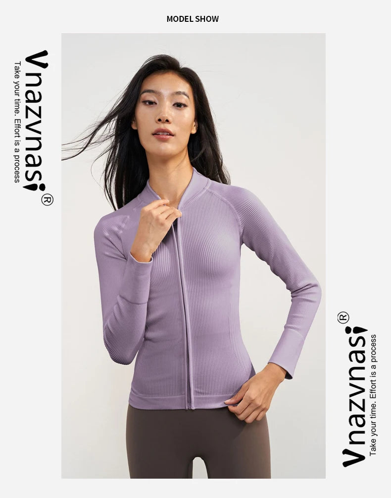Vnazvnasi 2024 Spring New Design Women Thread Knit Jacket Zipped Long Sleeve Slim Girls Coat Outside Walk Or Running Sportswear