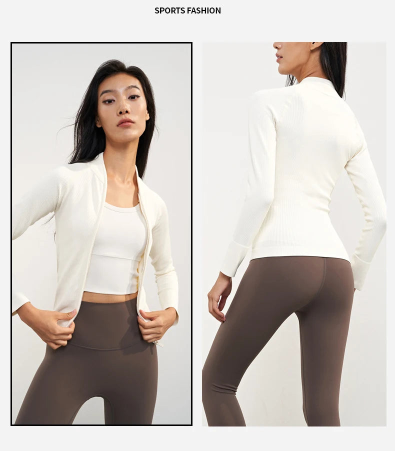 Vnazvnasi 2024 Spring New Design Women Thread Knit Jacket Zipped Long Sleeve Slim Girls Coat Outside Walk Or Running Sportswear