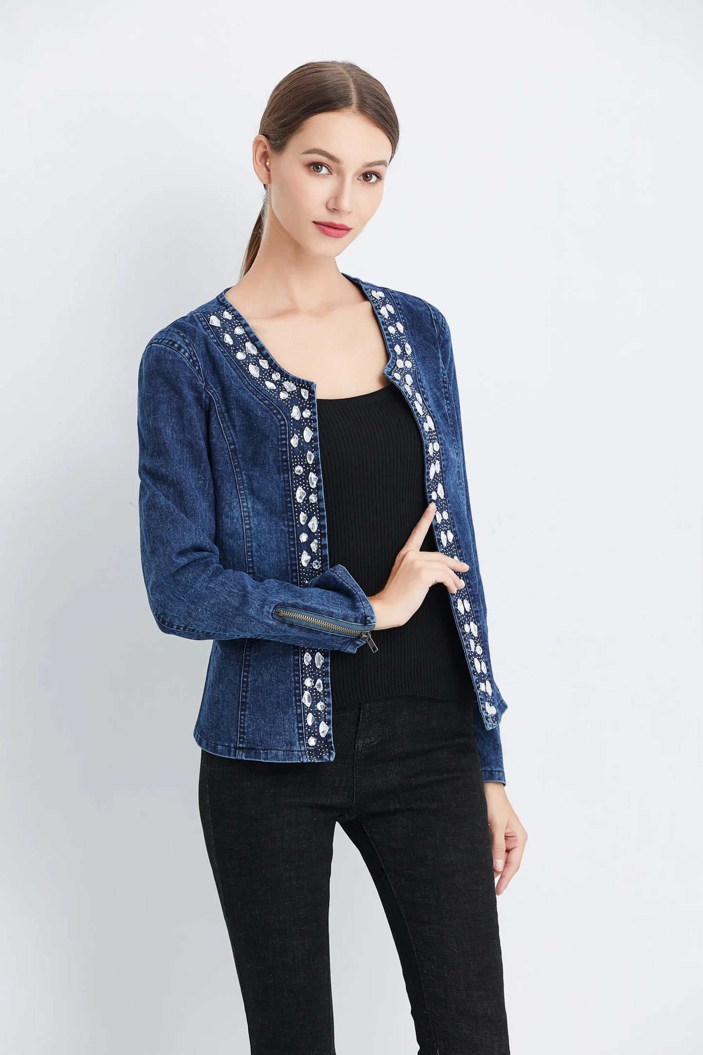 FMFSSOM, nueva chaqueta vaquera Antumn de primavera, abrigo informal con diamantes Vintage, chaqueta vaquera para mujer, Tops básicos, prendas de vestir exteriores, pantalones vaqueros