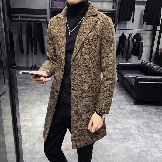 Men Winter Trench Coats Long Jackets Men Slim Fit Casual Wool Blends Business Casual Trench Thicker Warm Long Coats Size 5XL