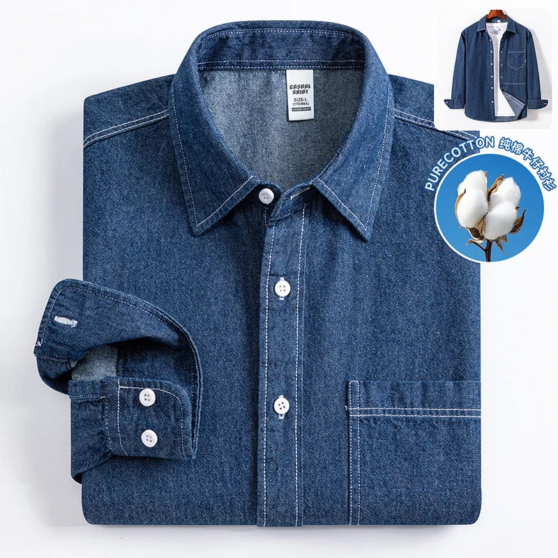 2025 Denim Long-Sleeve Double or Single Pocket Design Shirt Classic 100% Cotton Fashion Embroider Comfortable Clothes