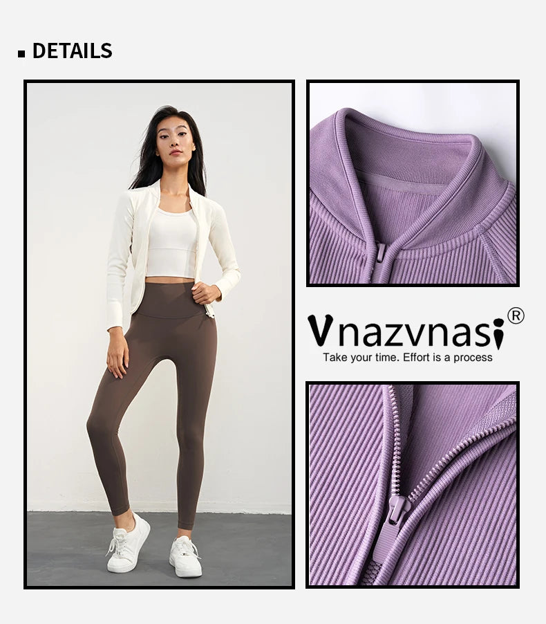 Vnazvnasi 2024 Spring New Design Women Thread Knit Jacket Zipped Long Sleeve Slim Girls Coat Outside Walk Or Running Sportswear