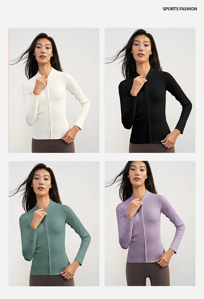 Vnazvnasi 2024 Spring New Design Women Thread Knit Jacket Zipped Long Sleeve Slim Girls Coat Outside Walk Or Running Sportswear