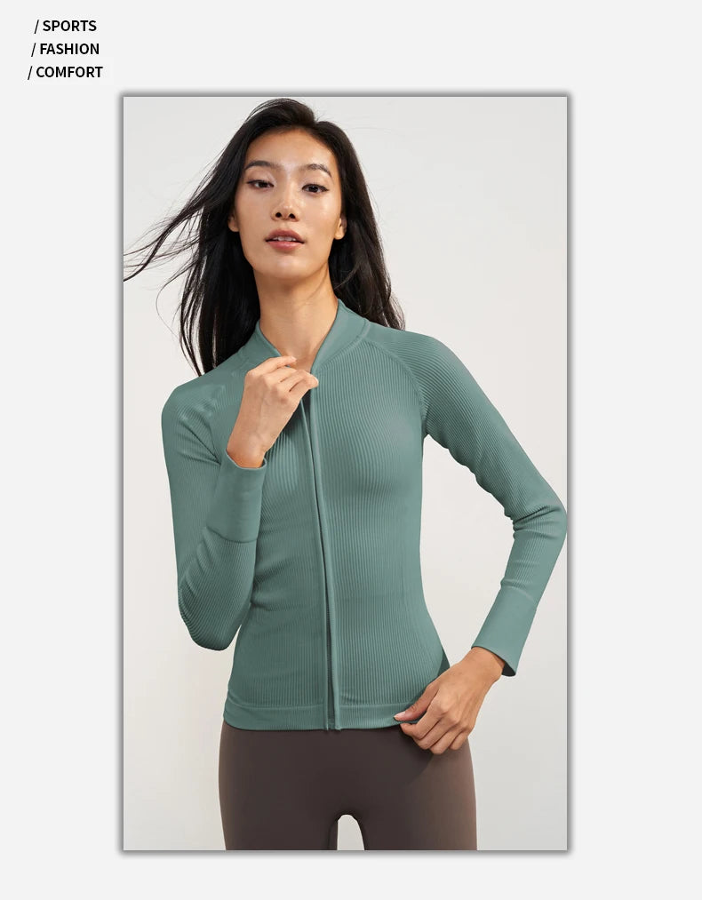 Vnazvnasi 2024 Spring New Design Women Thread Knit Jacket Zipped Long Sleeve Slim Girls Coat Outside Walk Or Running Sportswear