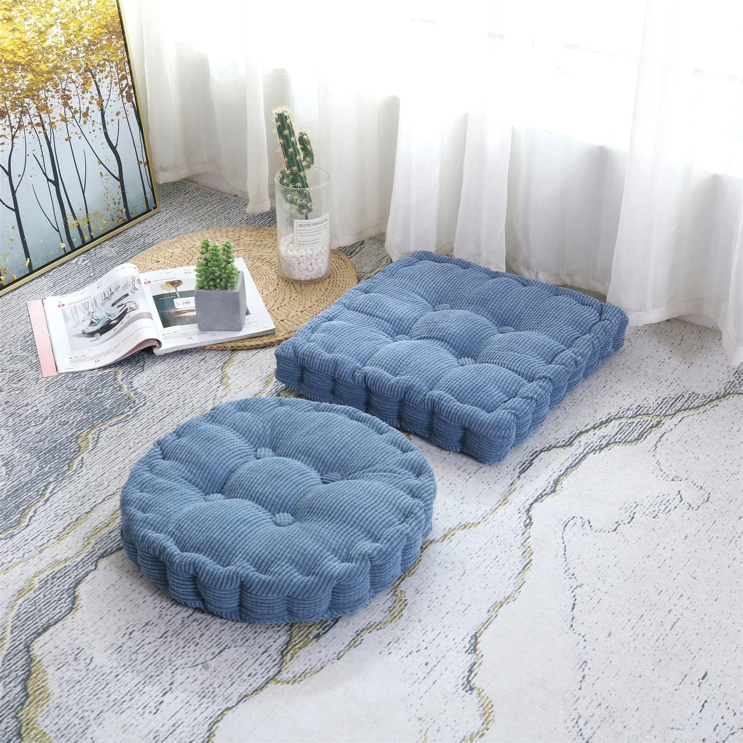 Square Round Floor Pillows for Adult Kids Meditation Floor Pillow Seating Cushion Tufted Floor Cushion Yoga Bench Rocking Tatami