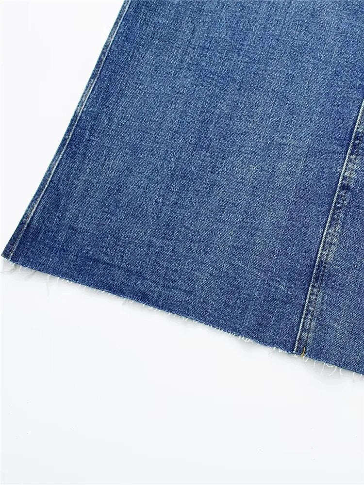 TRAF Falda vaquera azul para mujer, faldas largas de tela vaquera para mujer, moda 2023, Falda de tubo con corte en la cintura deshilachada, Falda Midi deshilachada con hendidura