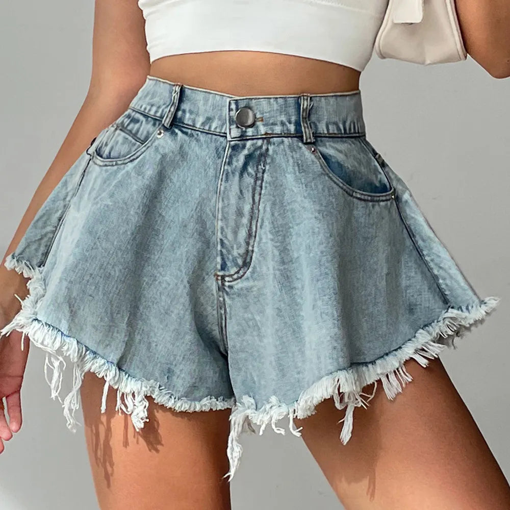 Pantalones cortos de mezclilla para Mujer, Ropa de playa de verano, Pantalones Cortos holgados de pierna ancha para Mujer, Ropa de moda para Mujer