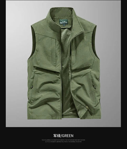 Men Outdoor Cargo Vests 8XL New Summer Thin Mesh Breathable Waistcoats Fishing Sleeveless Jackets Male Sportswear Casual Vests
