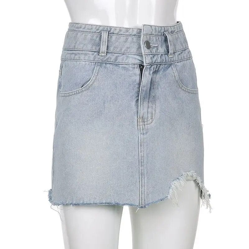 Sexy Hip Wrap Denim Mini Skirt with Shorts Women 2025 Summer Vintage High Waist Short Skirts Woman Chic All Match Jeans Skirt