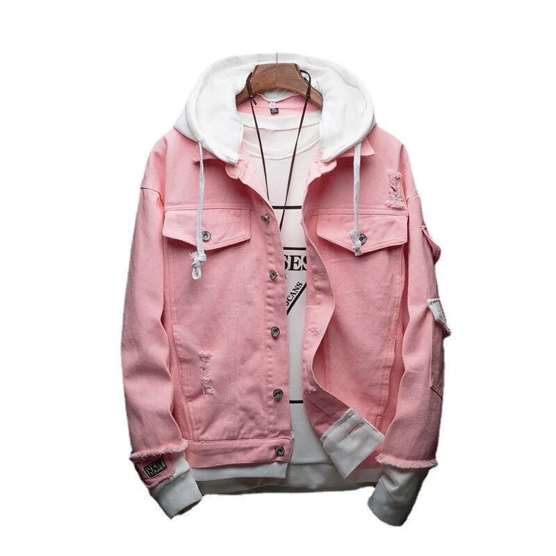 Chaquetas vaqueras con capucha para hombre, abrigos vaqueros nuevos para primavera y otoño, abrigos y chaquetas informales de mezclilla con agujeros para hombre, chaquetas vaqueras holgadas de talla 4XL