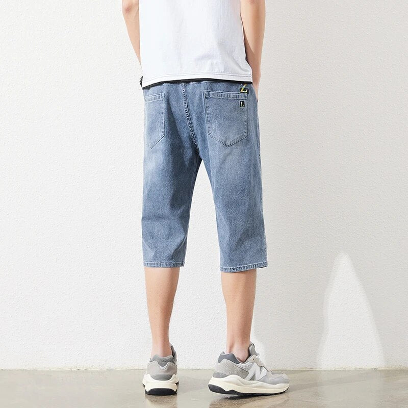 Pantalones cortos vaqueros de talla grande para hombre, pantalones largos tipo Bermudas de talla grande, pantalones vaqueros cortos para hombre, pantalones Capri 3/4 de verano 2023 para hombre 10XL 6XL 7XL azul